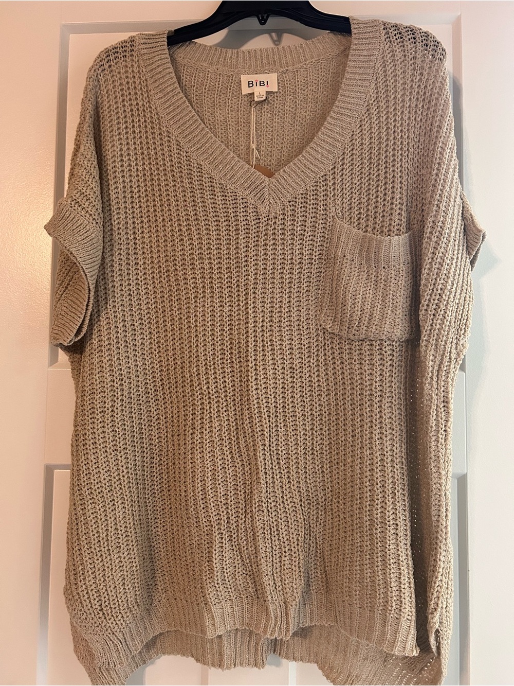 BIBI V-Neck Knit Sweater in Beige